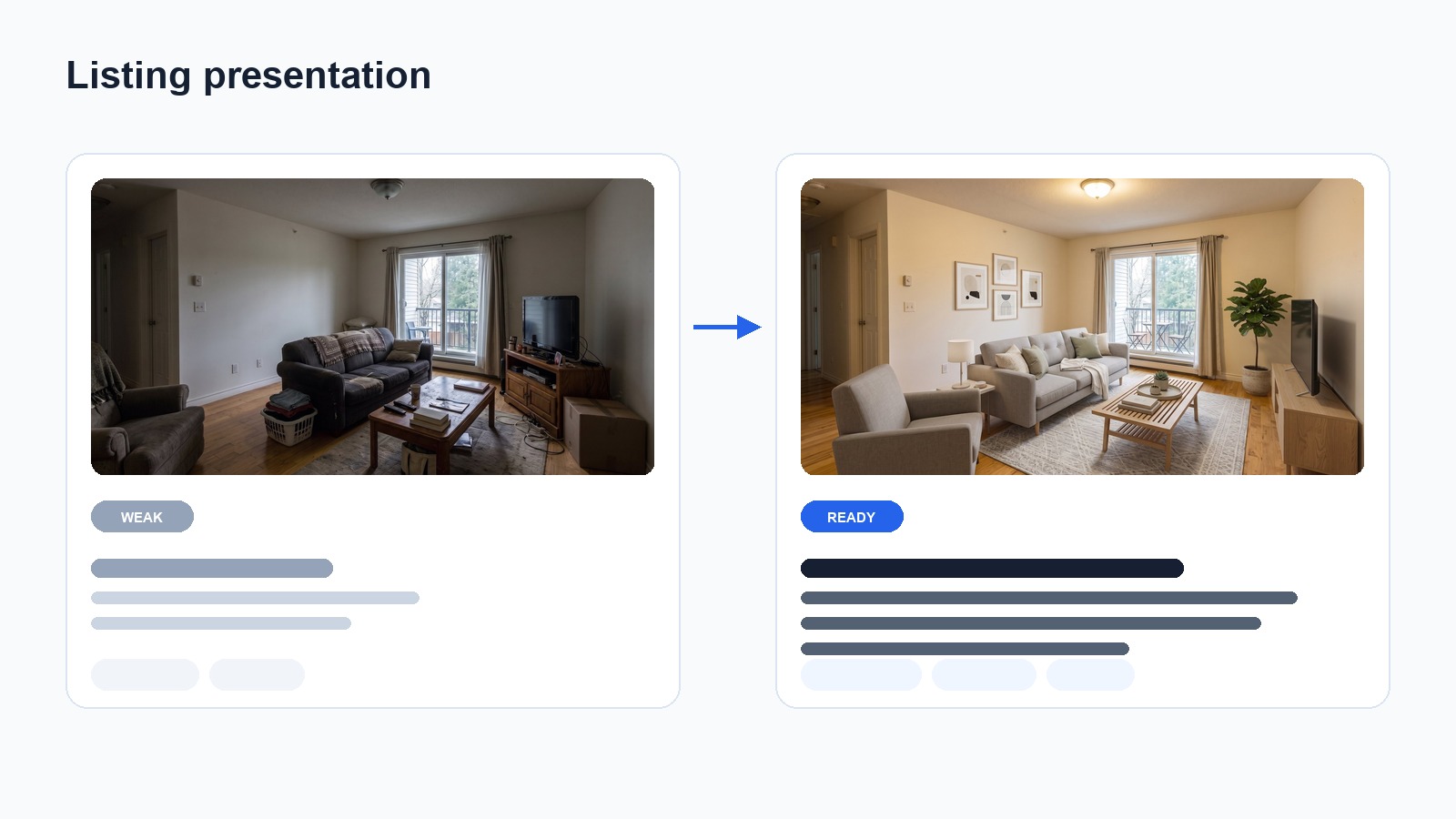 Weak rental listing presentation compared with a stronger listing presentation