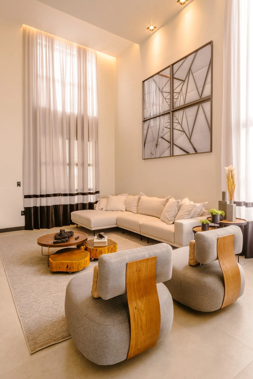 Staged living room photo used for virtual staging workflow controls